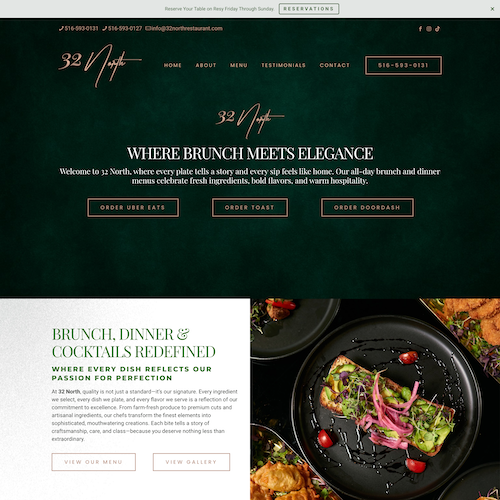 32 North restaurant website designed by Island Web Solutions for a Long Island restaurant