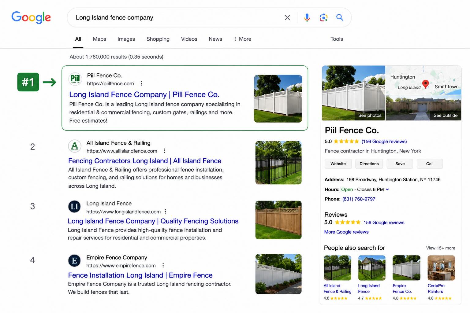 Piil Fence ranking number one for Long Island fence company on Google